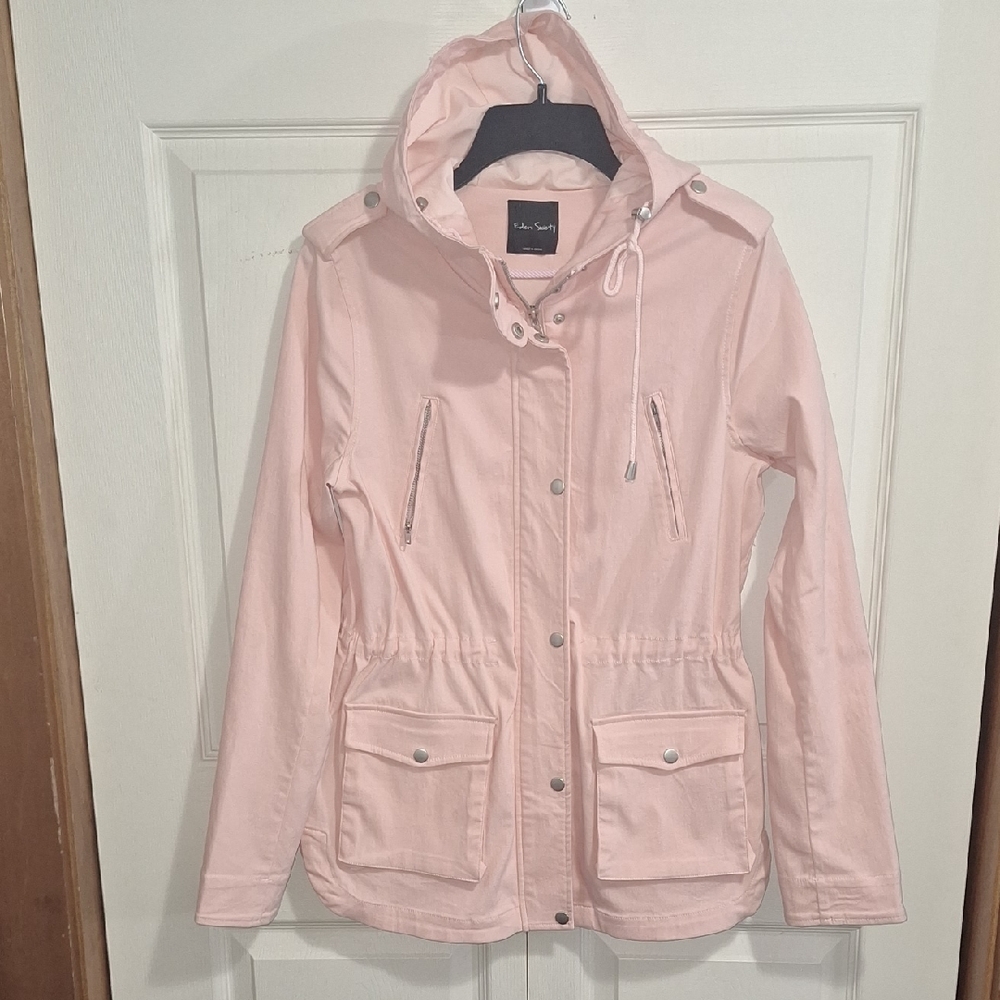 Eden Society Blush Pink Hooded Zip/Snap Front Utility Barn Jacket - S - Picture 1 of 8
